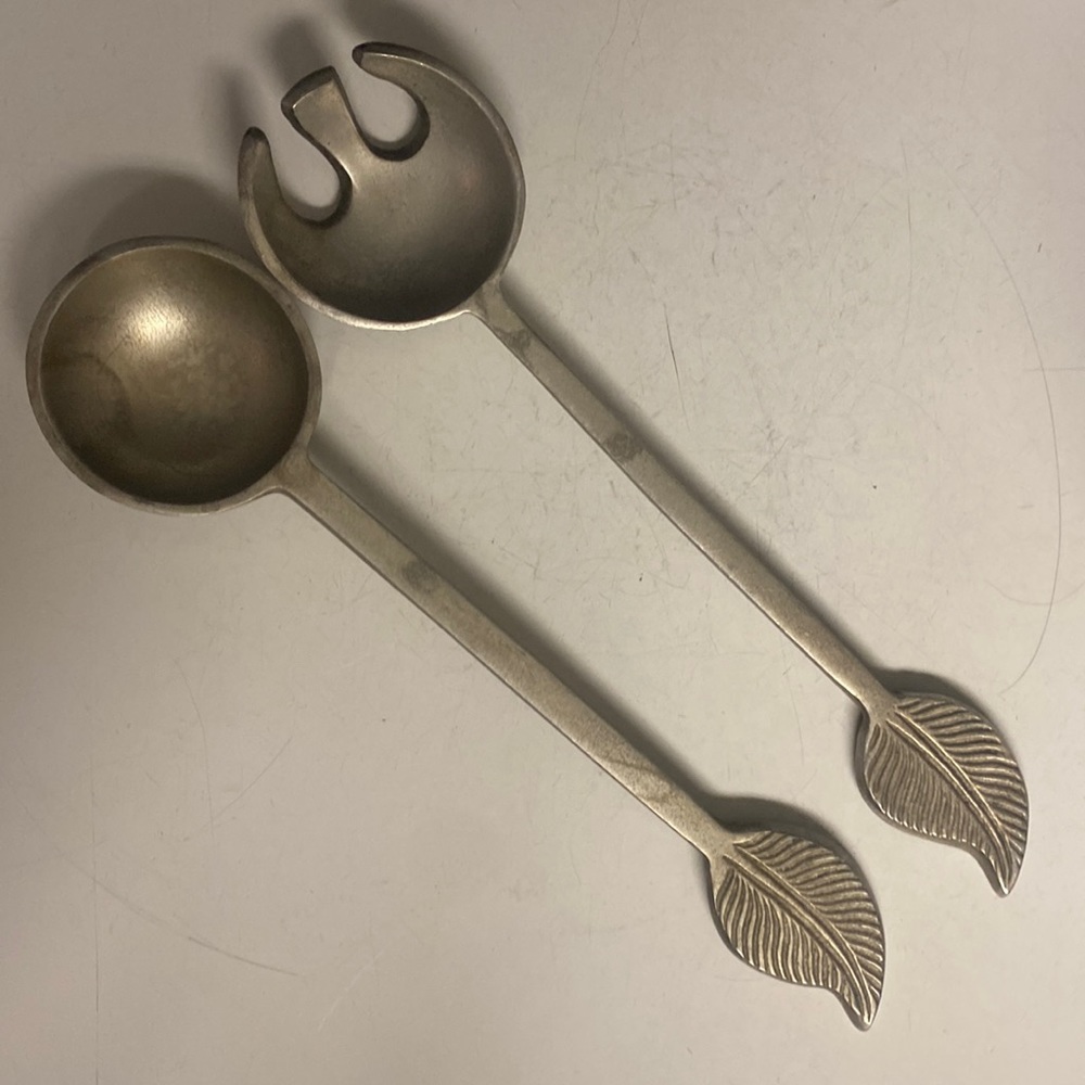 Salad Servers Aluminum Metal Leaf Fork Spoon 12.5”